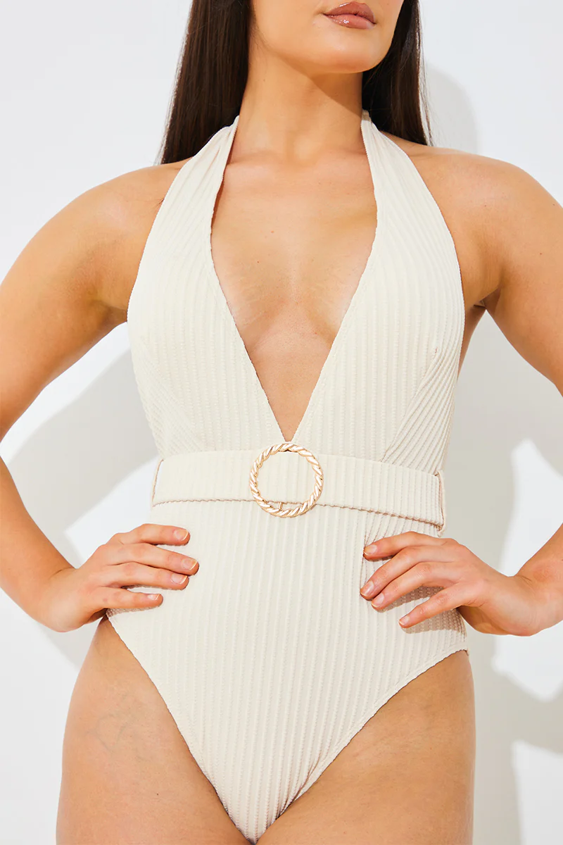 Rib Belted Halterneck Swimsuit - Image 3