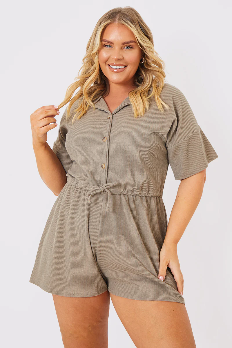 Rib Button Down Collared Playsuit - Image 5