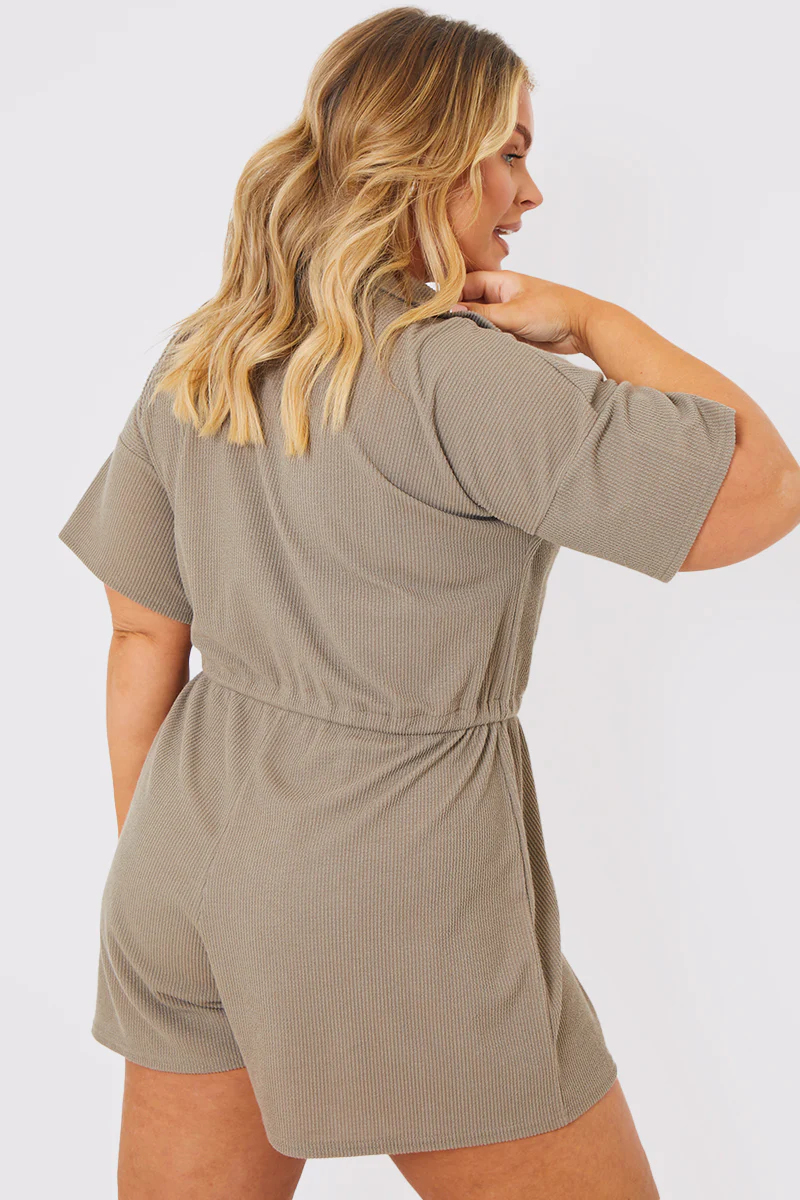 Rib Button Down Collared Playsuit - Image 6