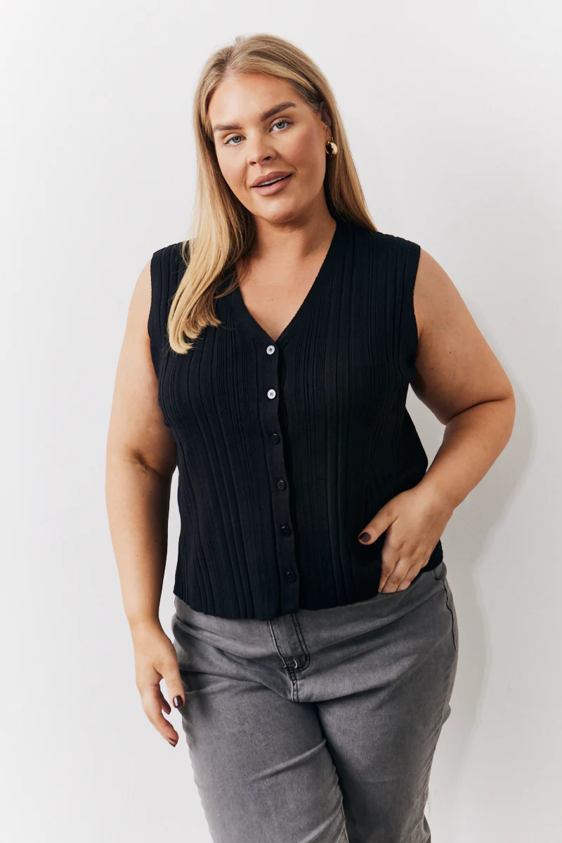 Rib Knit Button Up Co Ord Waistcoat - Image 5