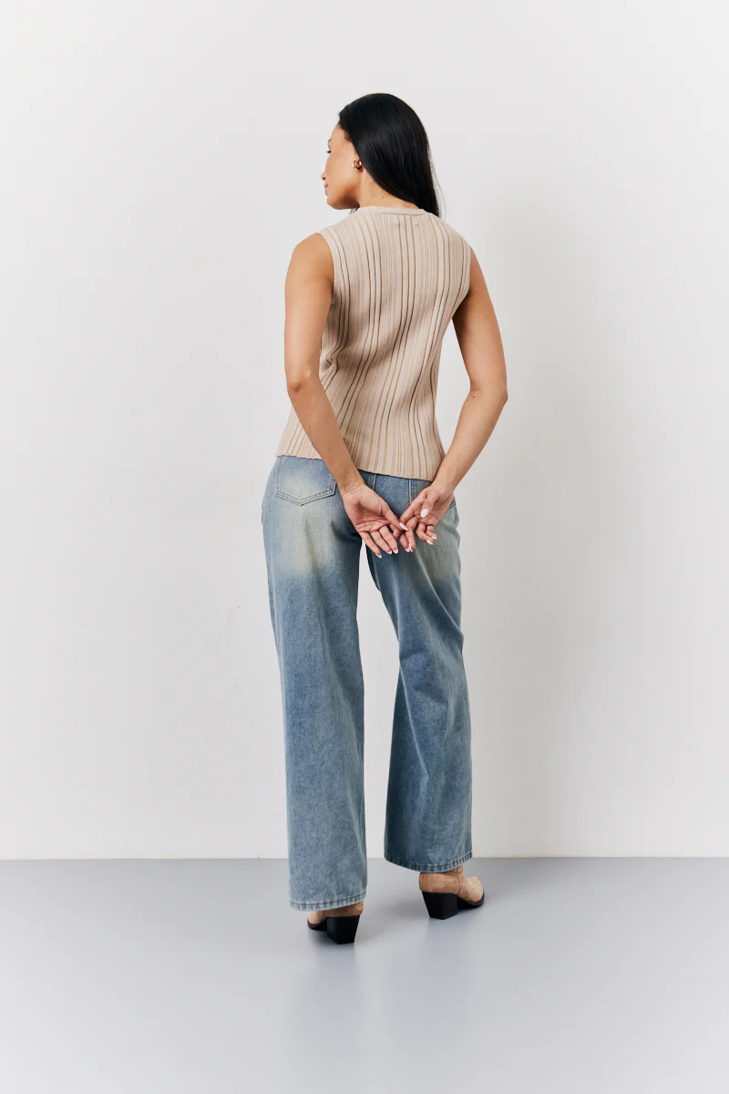 Mocha Ribbed Button Up Knitted Waistcoat - Image 3