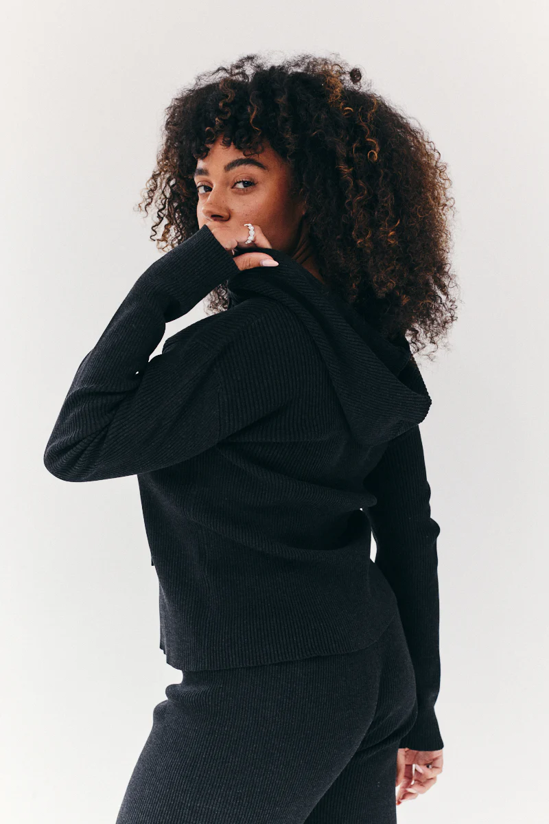 Rib Knit Zip Up Co-Ord Hoodie - Image 4