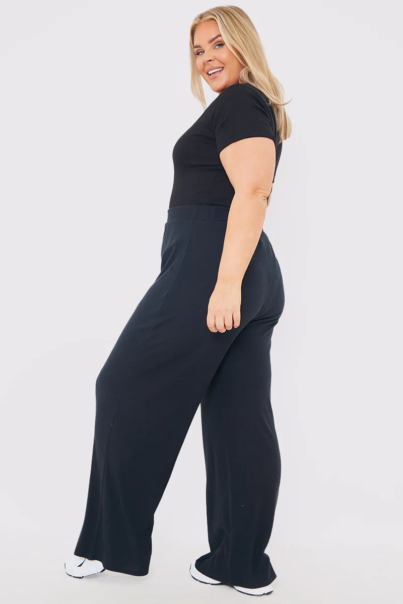 Rib Wide Leg Trousers - Image 3