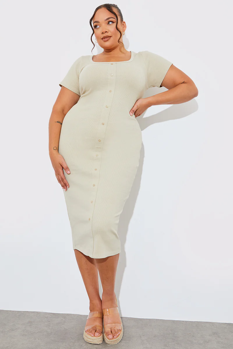 Ribbed Button Through Short Sleeve Midaxi Dress - Image 14