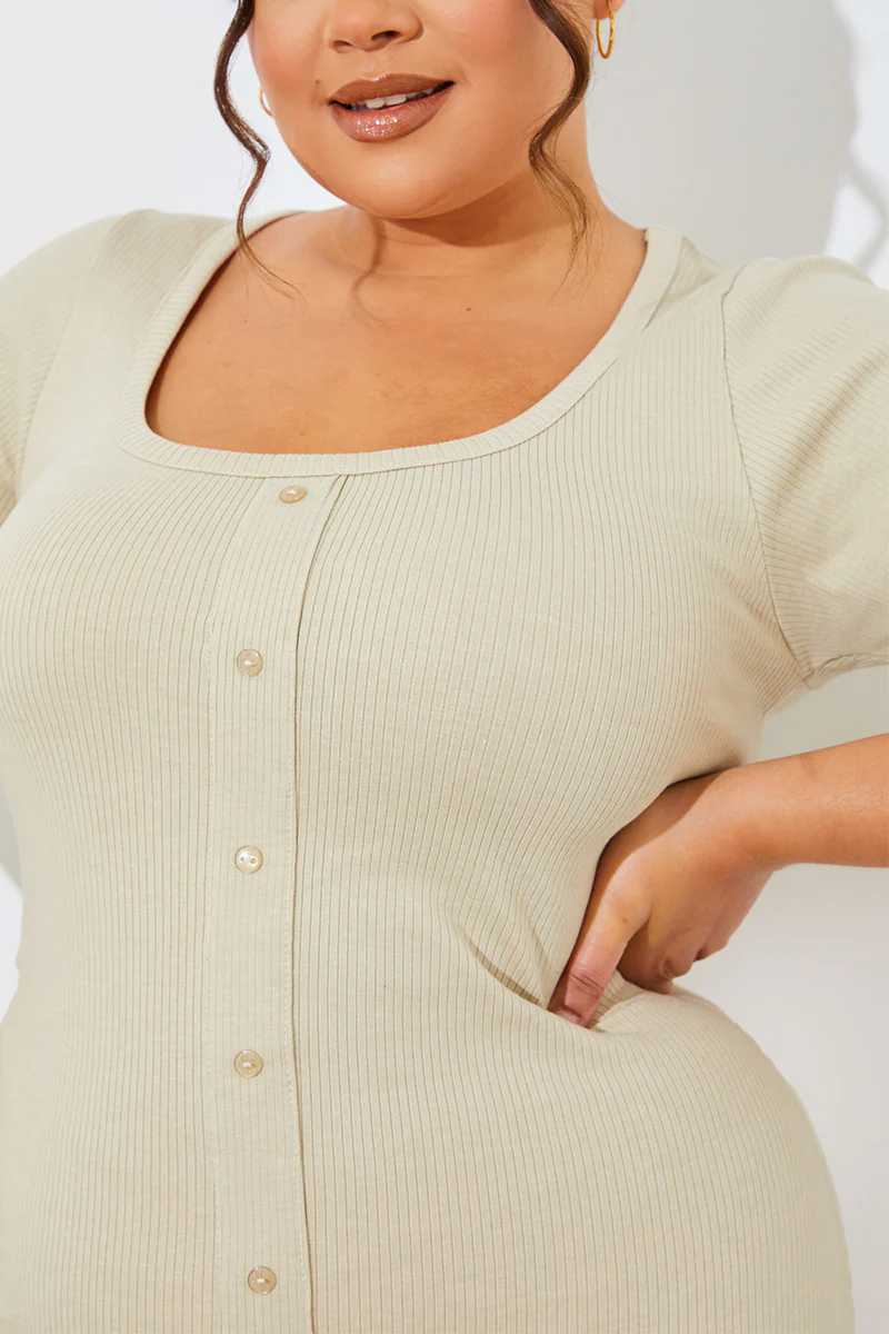 Ribbed Button Through Short Sleeve Midaxi Dress - Image 17