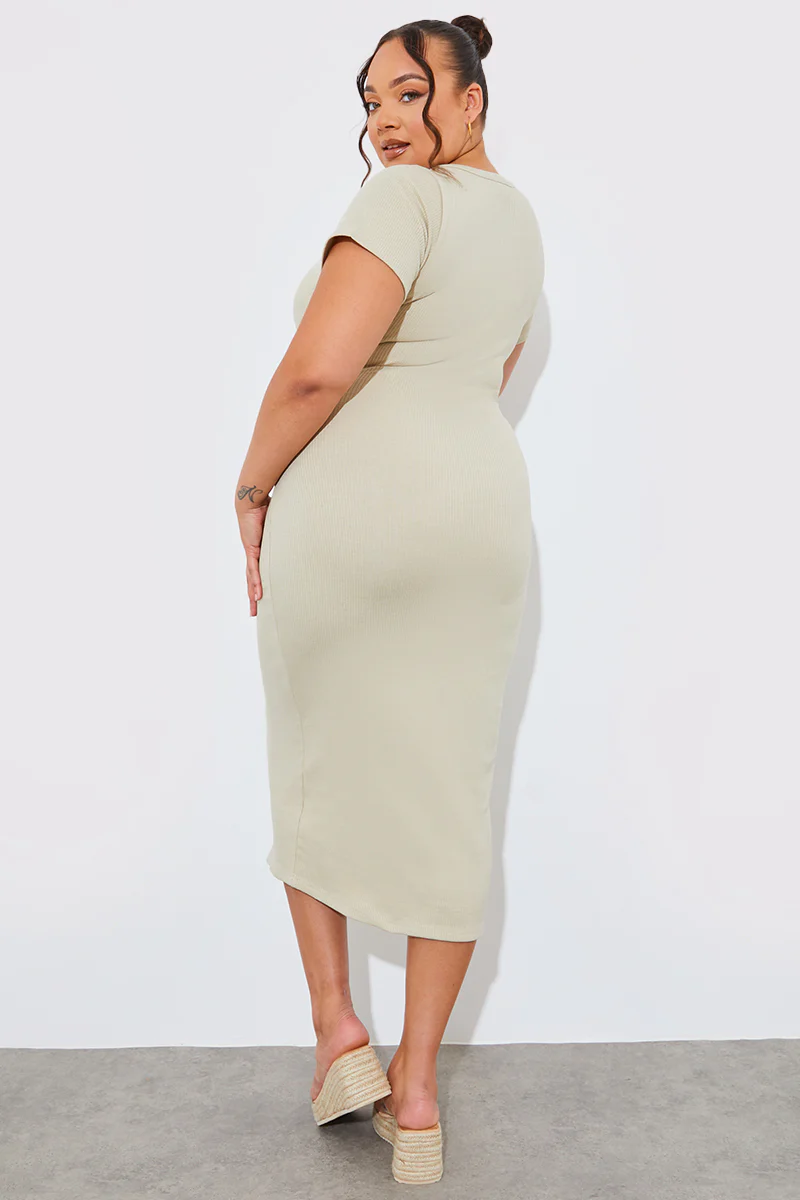 Ribbed Button Through Short Sleeve Midaxi Dress - Image 18