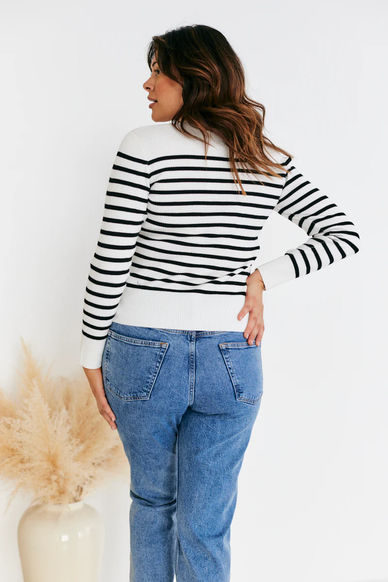 Rib Knit Button Up Stripe Cardigan - Image 3