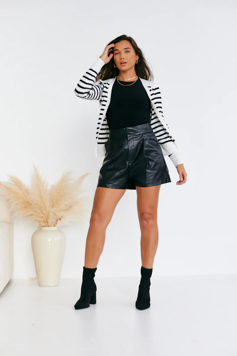 Rib Knit Button Up Stripe Cardigan - Image 4