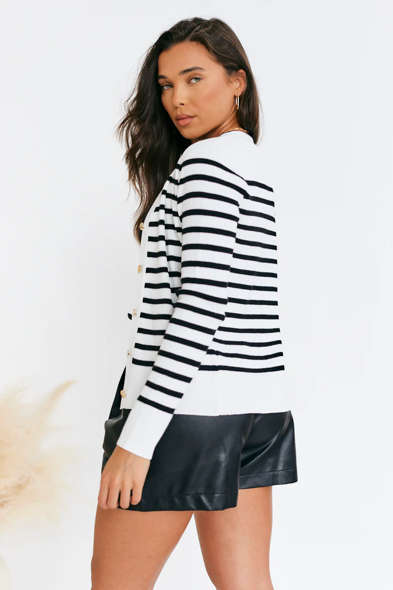 Rib Knit Button Up Stripe Cardigan - Image 5