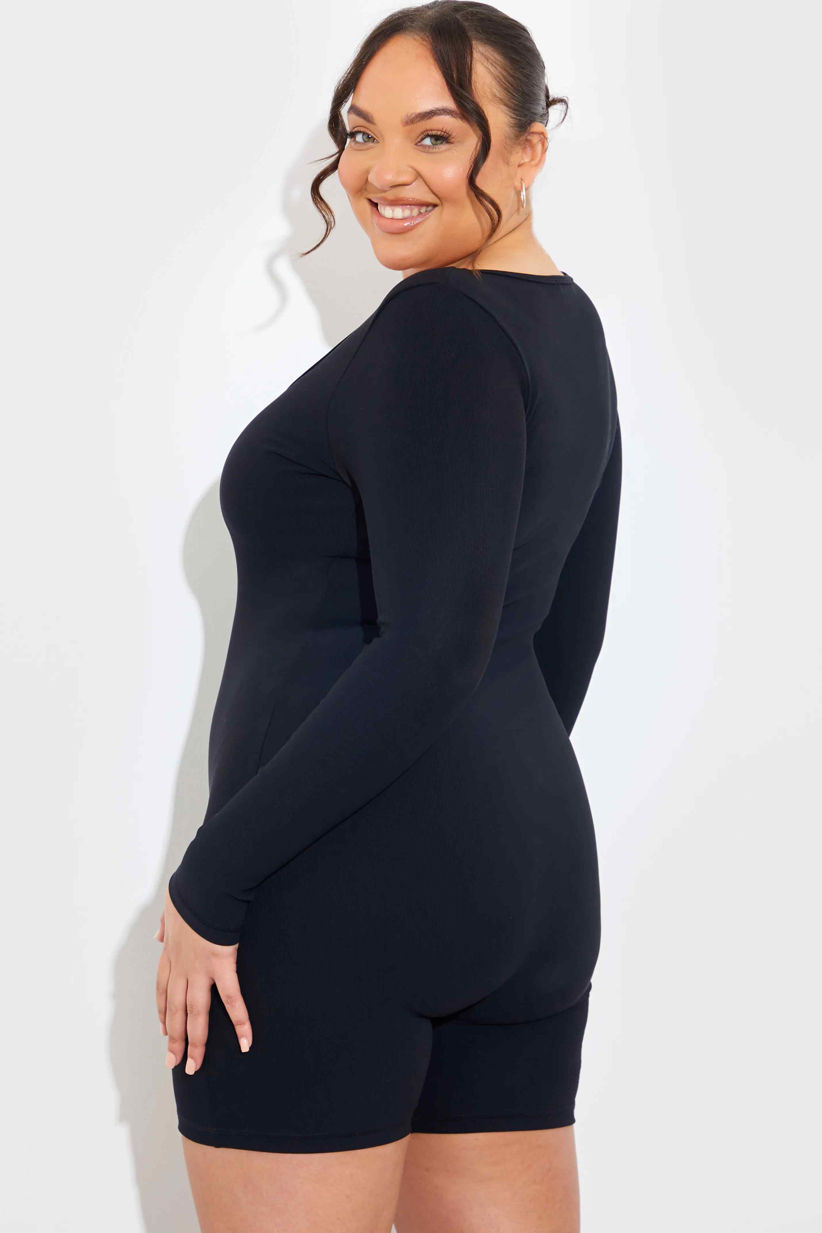 Built-In Bra Long Sleeve Sculpt and Control Short Unitard - Image 9