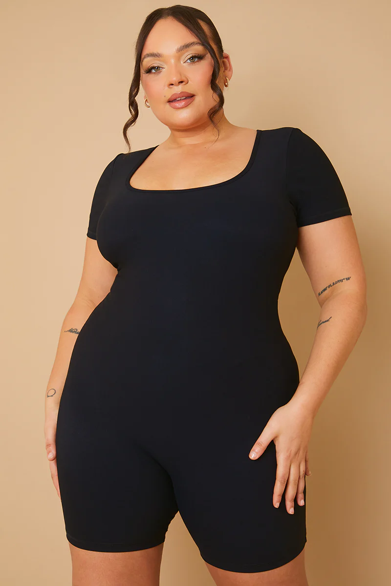 Built-In Bra Short Sleeve Sculpt and Control Short Unitard - Image 5