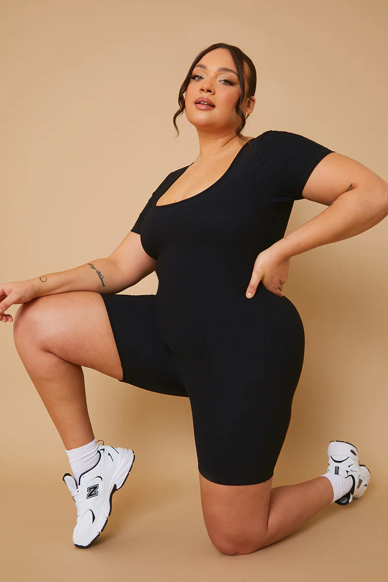 Built-In Bra Short Sleeve Sculpt and Control Short Unitard - Image 6