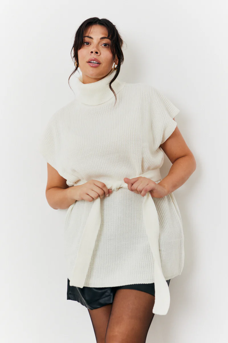 Roll Neck Belted Knit Longline Jumper - Image 5