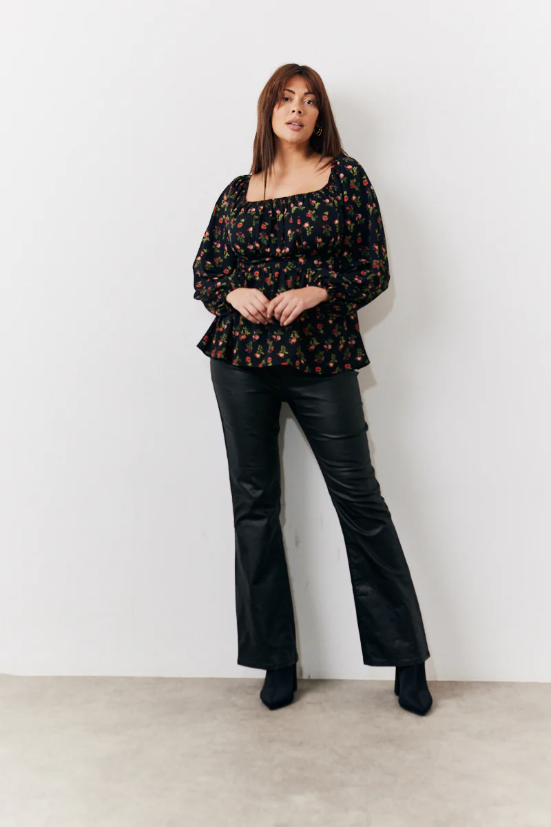 Black Rose Print Smock Top - Image 2