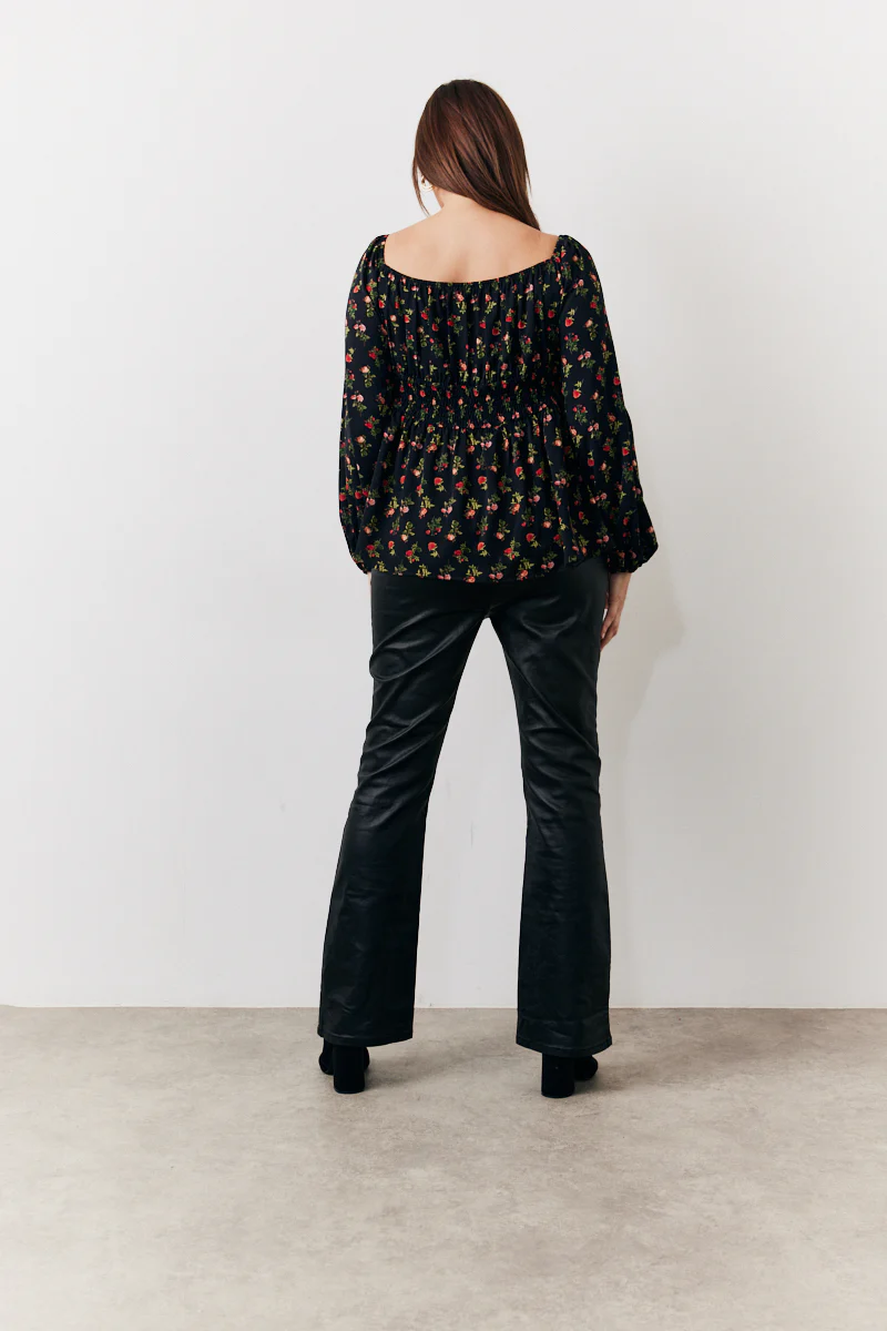 Black Rose Print Smock Top - Image 4