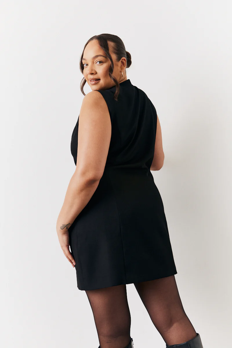 Black Tailored Button Through Mini Dress - Image 10