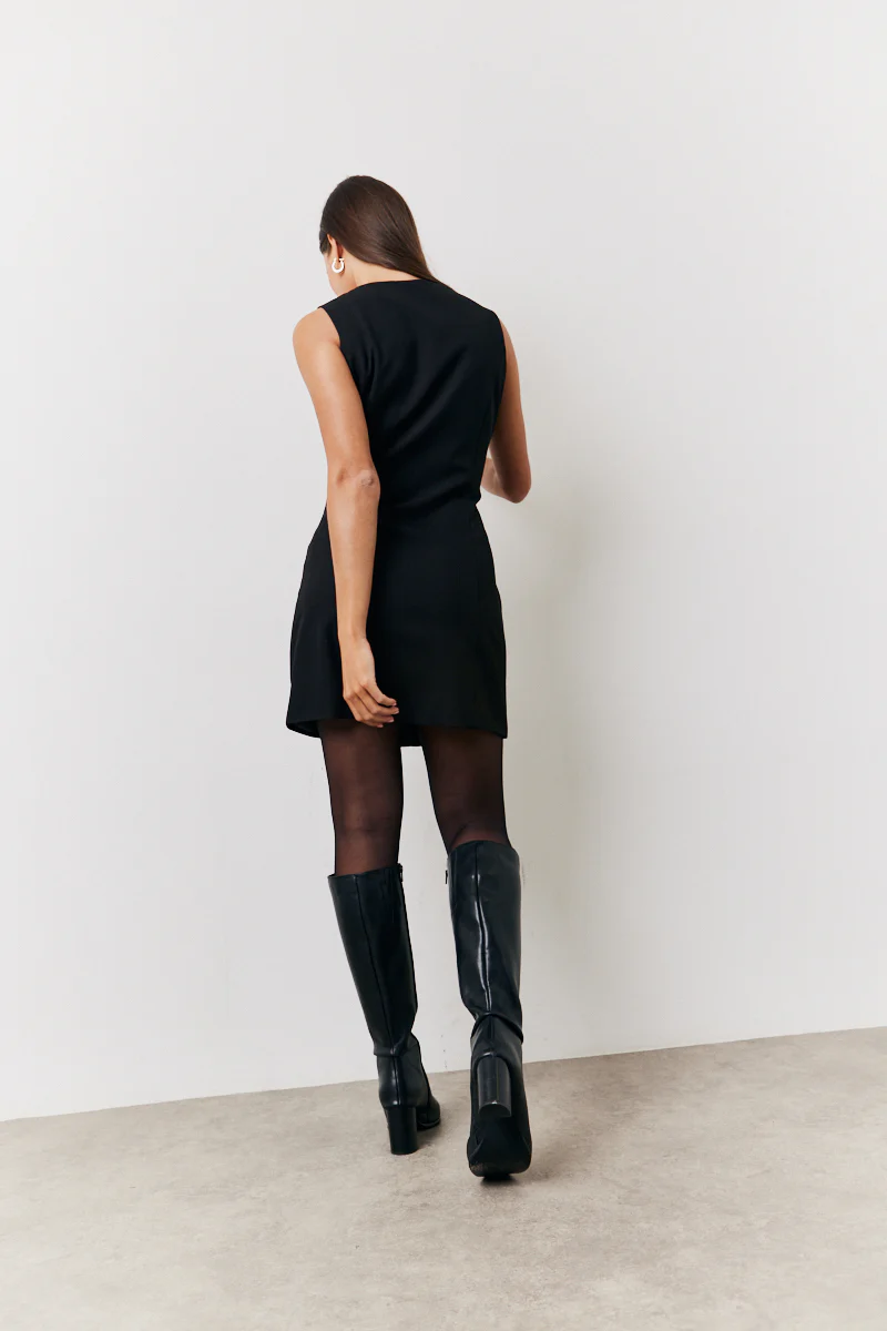 Black Tailored Button Through Mini Dress - Image 5