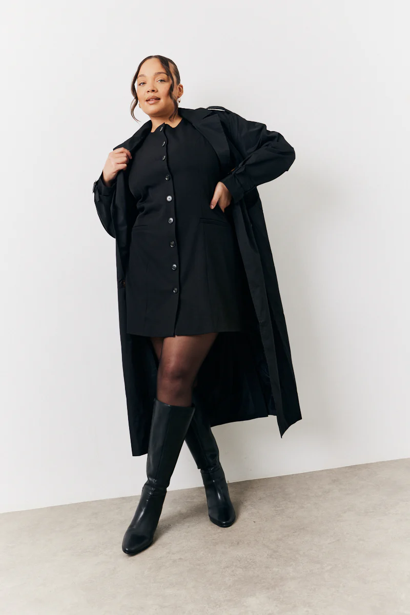 Black Tailored Button Through Mini Dress - Image 7