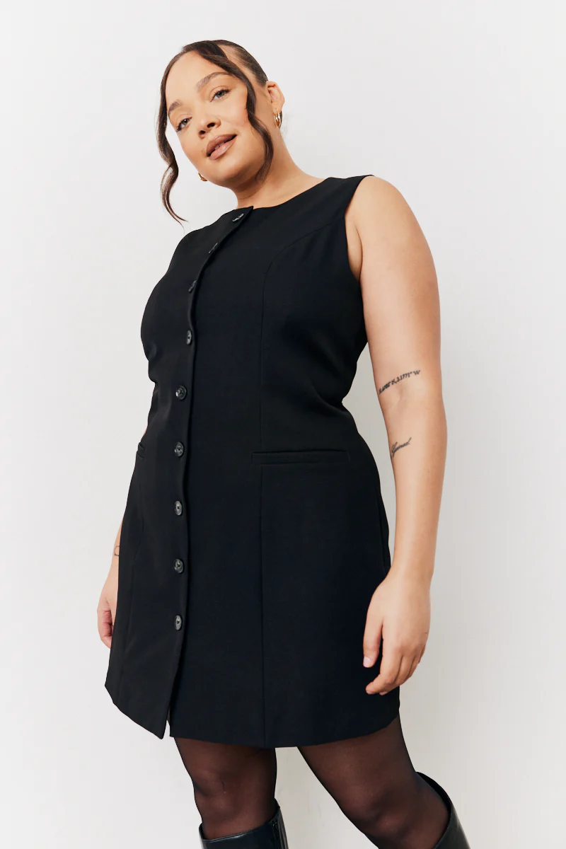 Black Tailored Button Through Mini Dress - Image 8