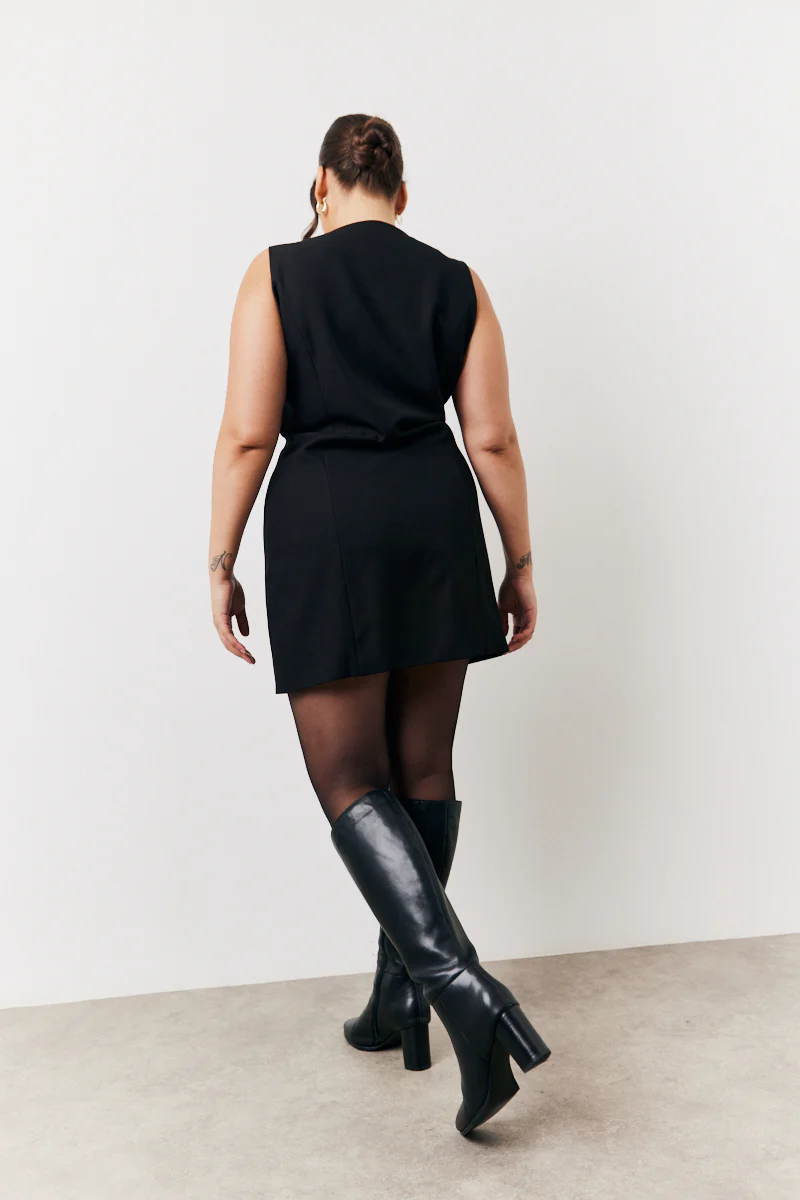 Black Tailored Button Through Mini Dress - Image 9