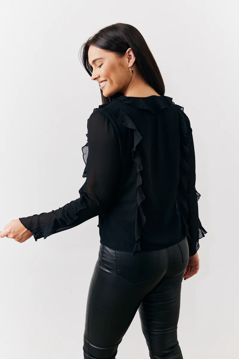 Black Ruffle Chiffon Blouse - Image 3