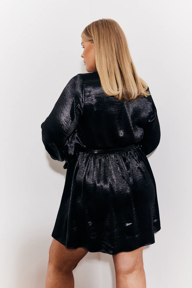 Satin Balloon Sleeve Belted Mini Dress - Image 7