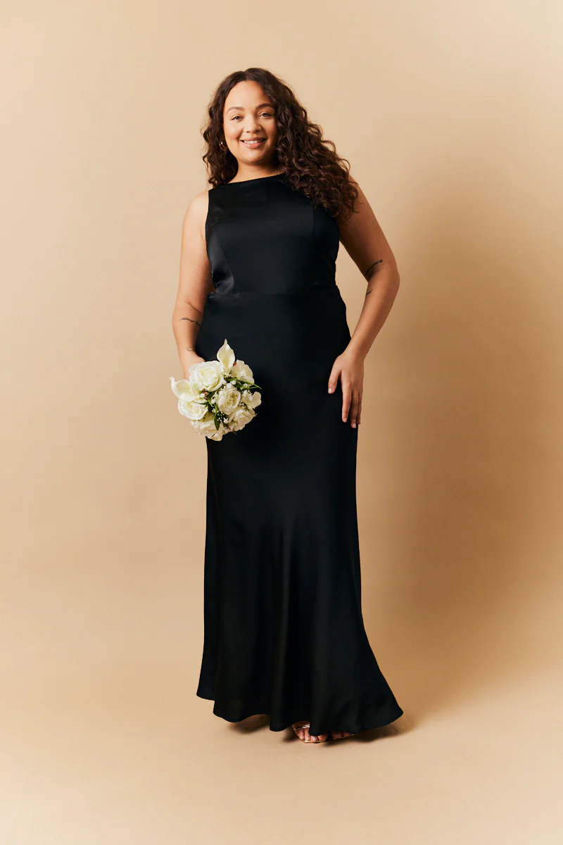 Black Satin Cowl Back Maxi Dress - Image 2