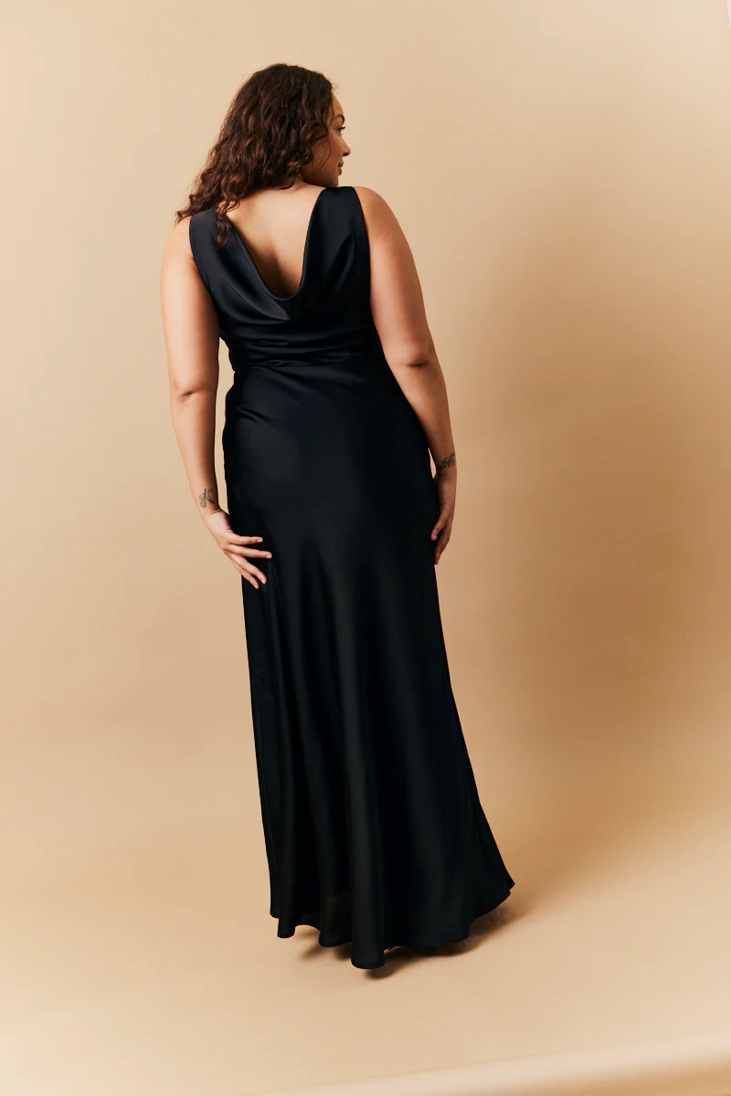 Black Satin Cowl Back Maxi Dress - Image 3