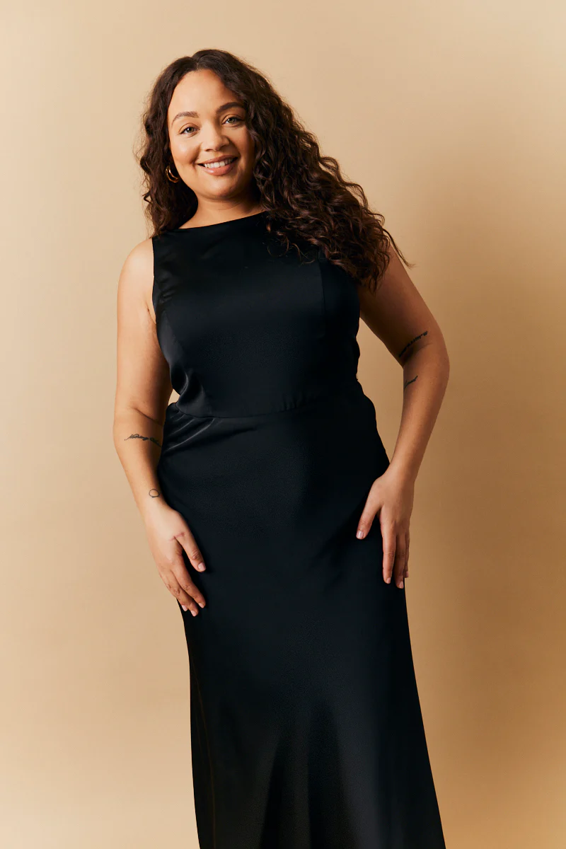 Black Satin Cowl Back Maxi Dress - Image 4