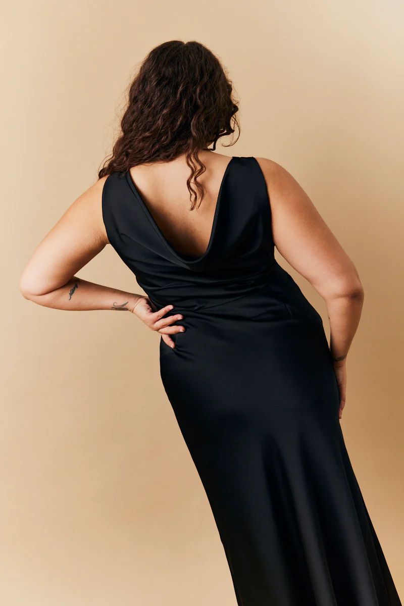 Black Satin Cowl Back Maxi Dress - Image 5
