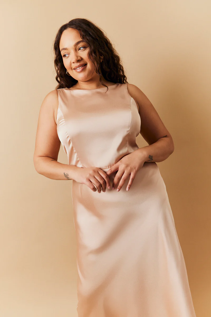 Light Gold Satin Cowl Back Maxi Dress - Image 4