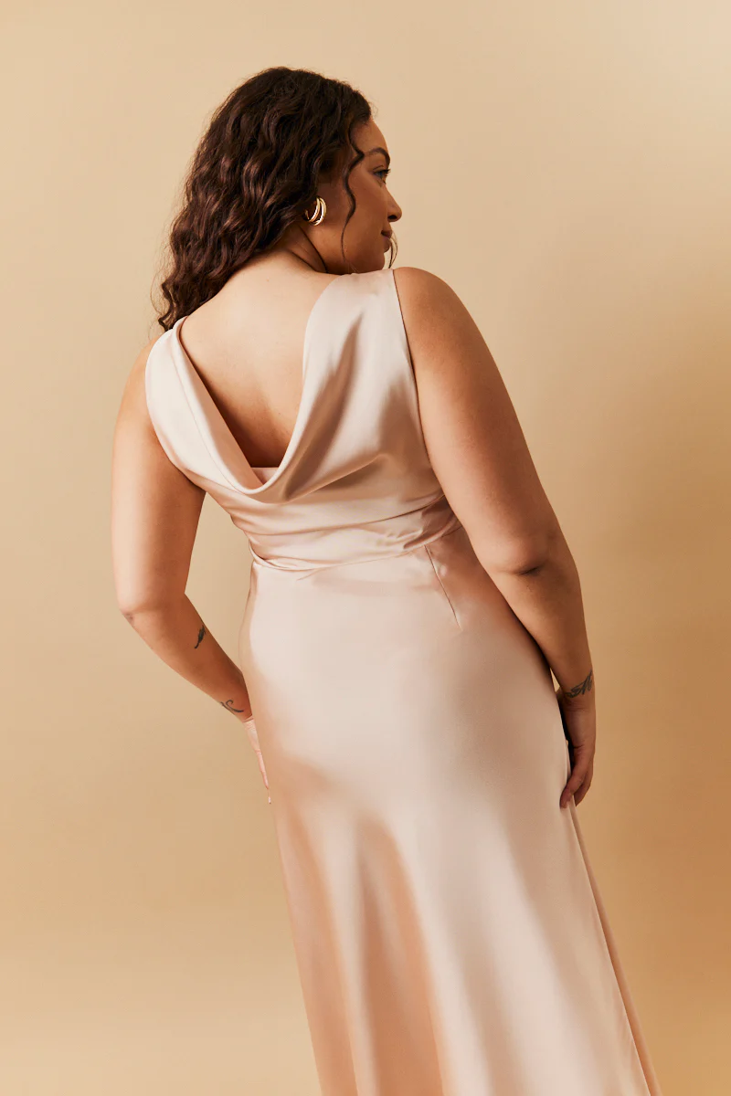 Light Gold Satin Cowl Back Maxi Dress - Image 5