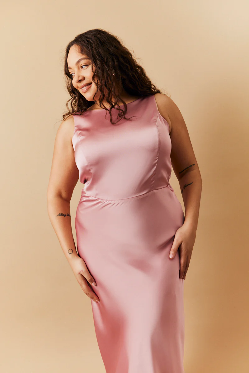 Rose Pink Satin Cowl Back Maxi Dress - Image 4