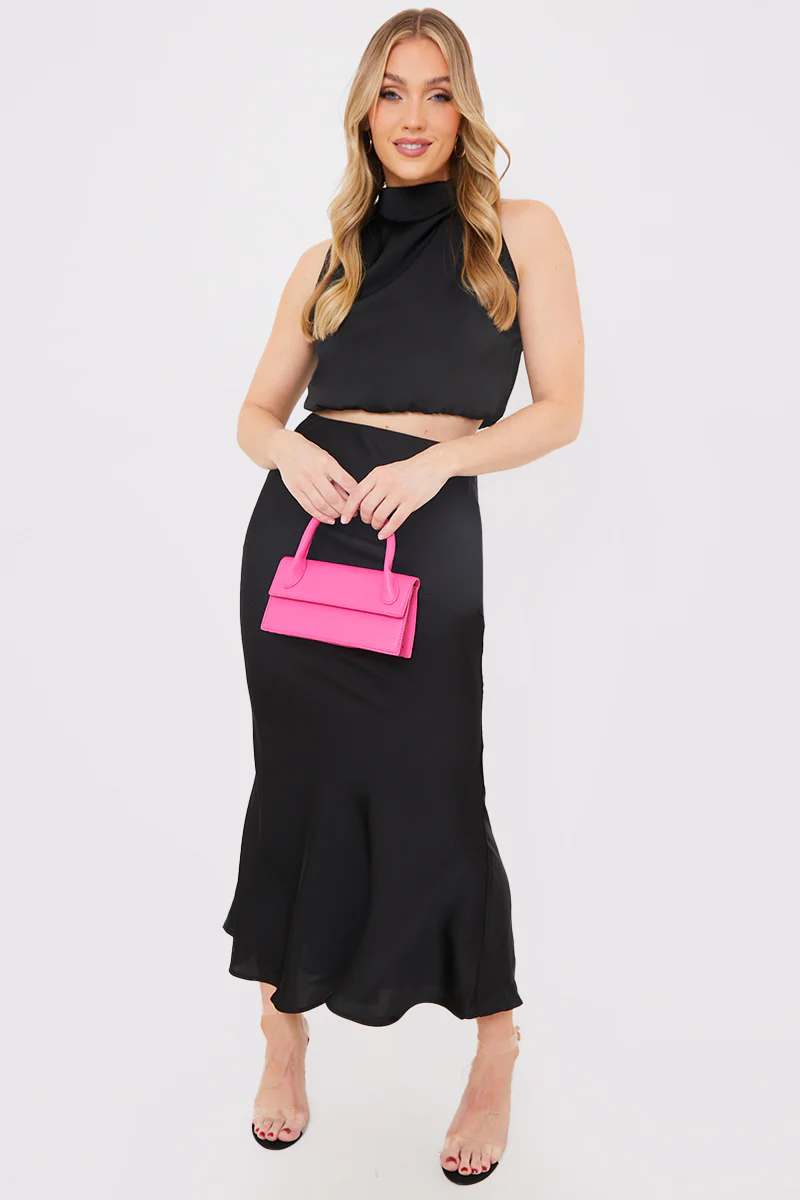 Satin Draped High Neck Co Ord Top - Image 3