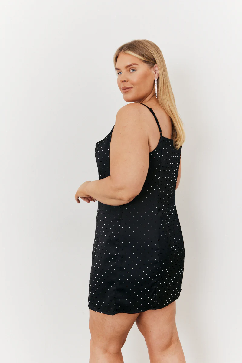 Satin Hotfix Cowl Neck Mini Dress - Image 7