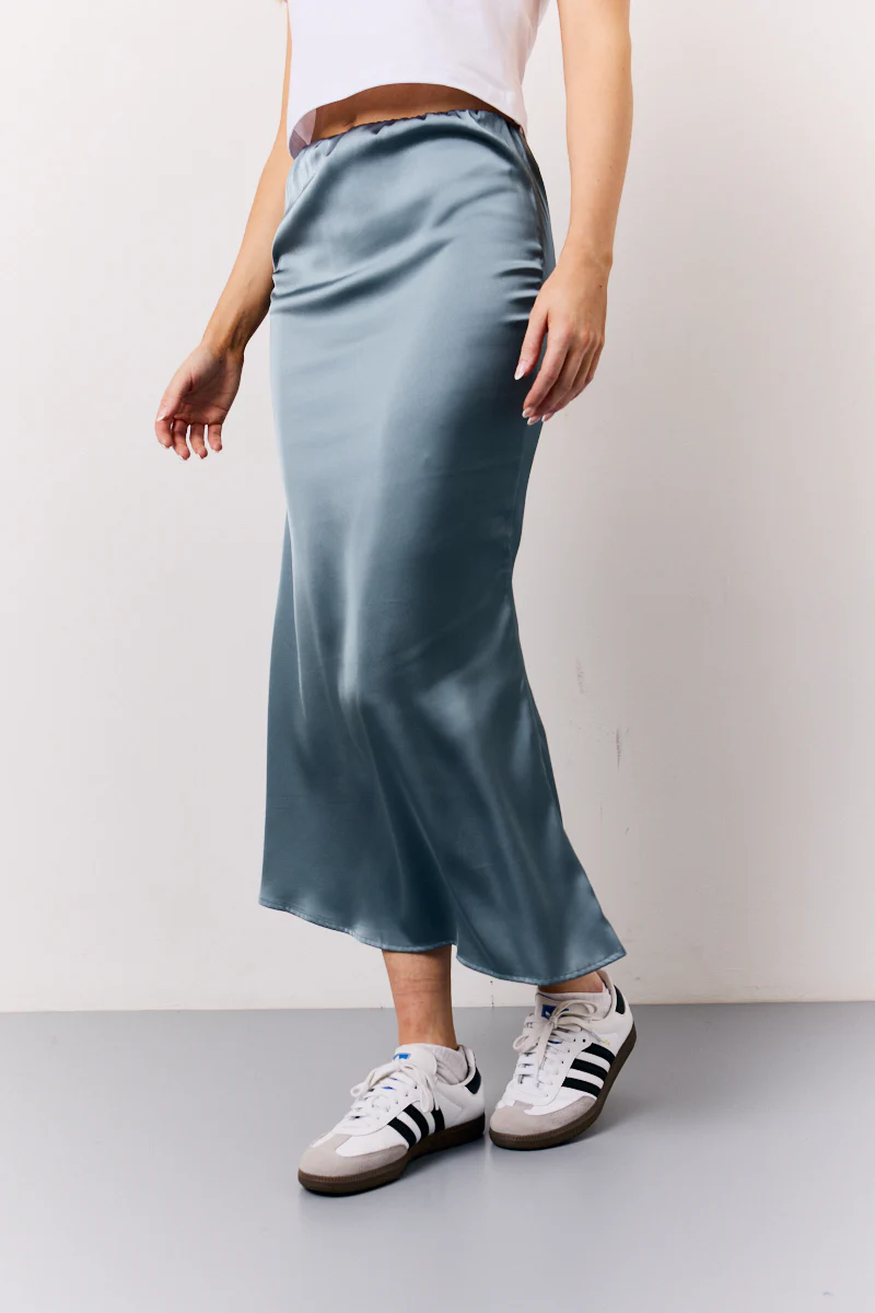 Petrol Blue Satin Midaxi Skirt - Image 2