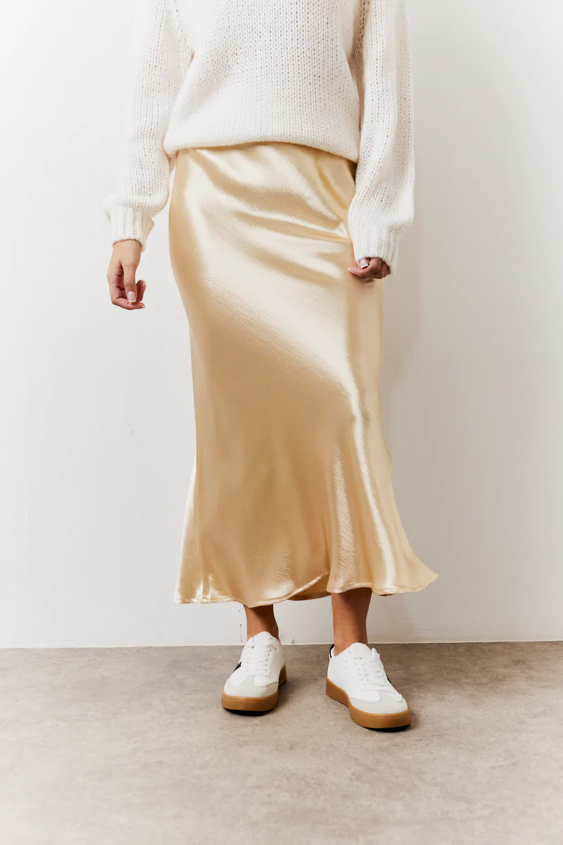 Gold Satin Midi Skirt - Image 2