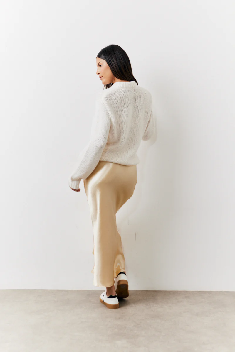 Gold Satin Midi Skirt - Image 3