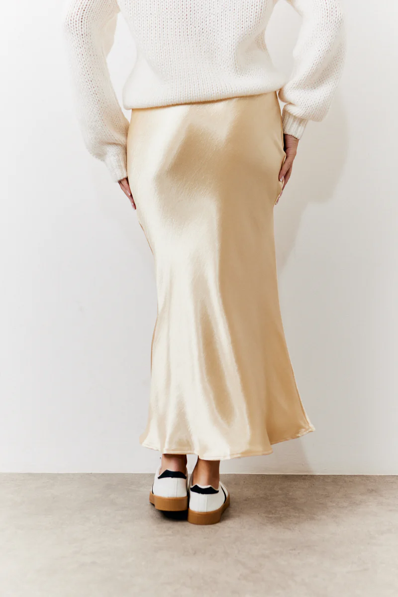 Gold Satin Midi Skirt - Image 4