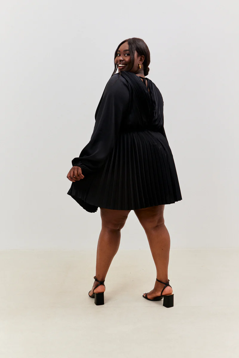 Satin Pleated Cut Out Detail Mini Dress - Image 10