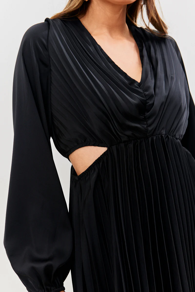 Satin Pleated Cut Out Detail Mini Dress - Image 3