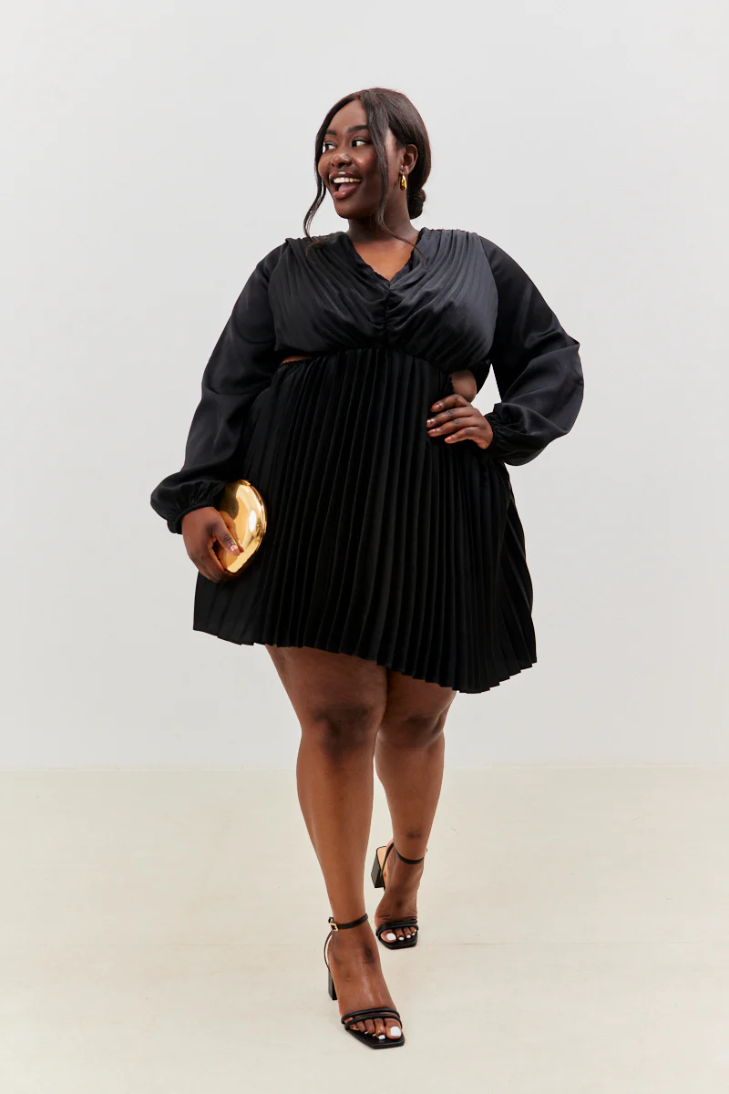 Satin Pleated Cut Out Detail Mini Dress - Image 6