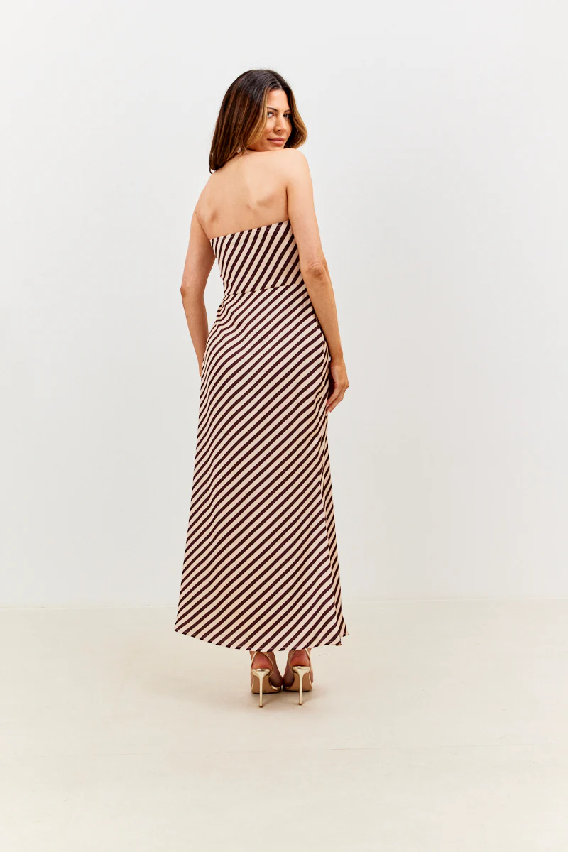 Satin Stripe Bandeau Maxi Dress - Image 5