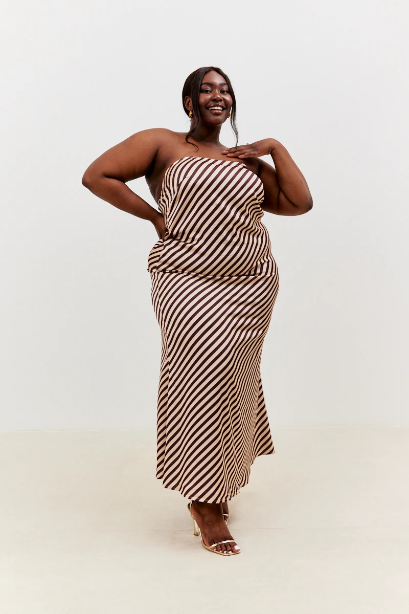 Satin Stripe Bandeau Maxi Dress - Image 6