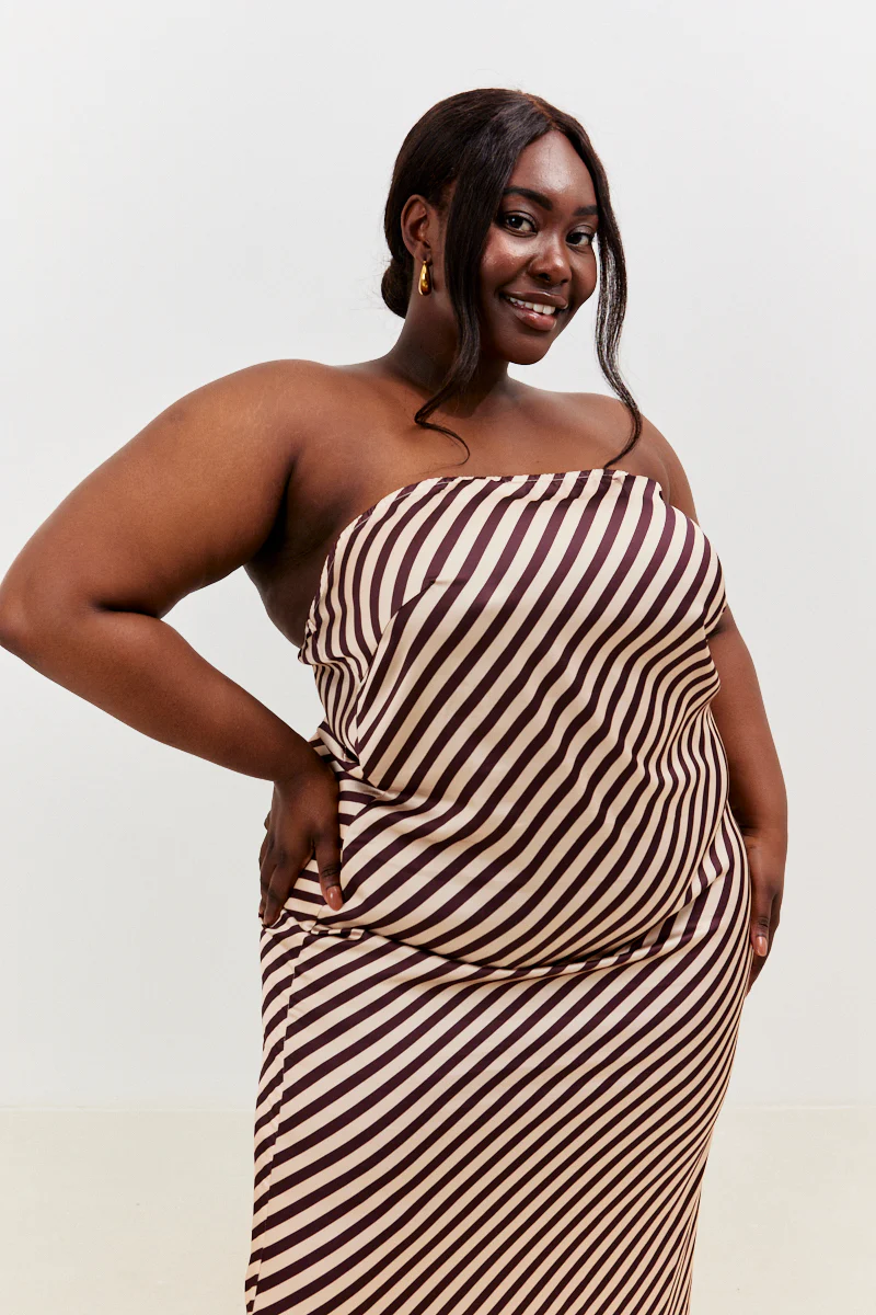 Satin Stripe Bandeau Maxi Dress - Image 7