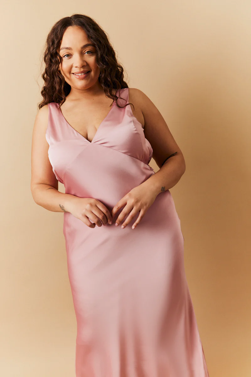 Rose Pink Satin Twist Back Maxi Dress - Image 4