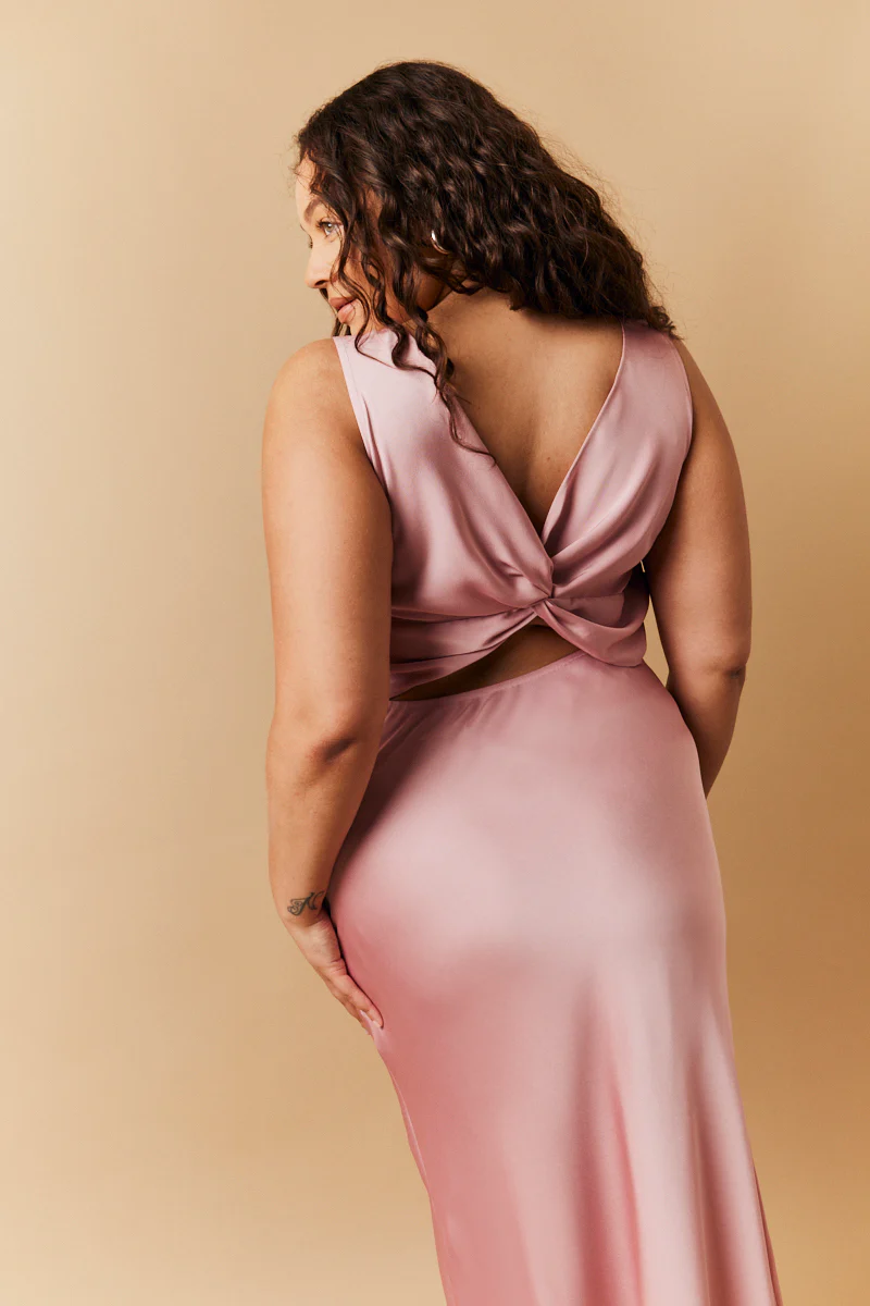 Rose Pink Satin Twist Back Maxi Dress - Image 5