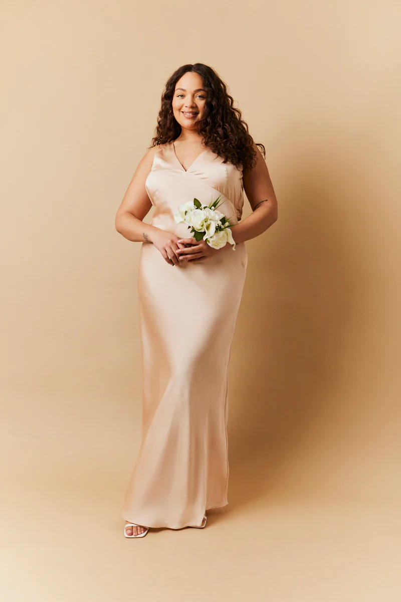 Light Gold Satin Twist Back Maxi Dress - Image 2