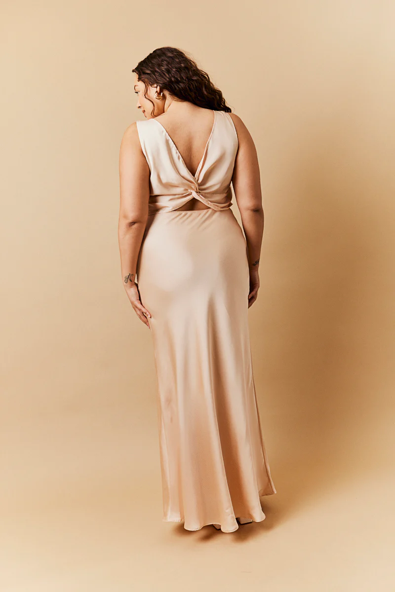 Light Gold Satin Twist Back Maxi Dress - Image 3