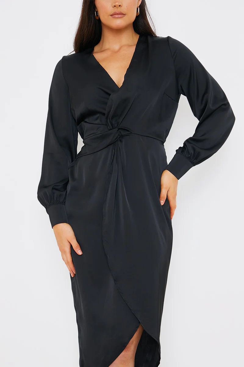 Satin Twist Waist Midi Dress - Image 3